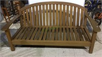 Smith & Hawken teak wood patio sofa, rounded back