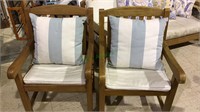2 Smith & Hawken teak wood side arm chairs, with