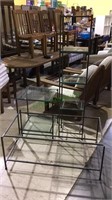 3 metal glass shelf pieces, side table with glass