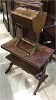 Antique side table with a sewing box stand, with