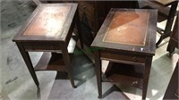 2 matching vintage leather top side tables  with