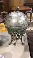 Antique worn silverplate hot water urn, with lid,