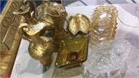 5 pieces of gold decorated china, 3 glass bowls,