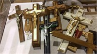 Group lot of 14 vintage crucifixes, mostly wood