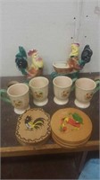 (4) Chicken Mugs, Figurine & Planter