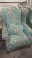 Turquoise & Tan Wingback Chair-