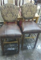 (2) Tall Leather Padded Bar Stools