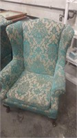 Turquoise & Tan Wingback Chair-