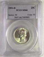 1951D 25 CENT WASHINGTON QUARTER MS66