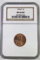 1954S 1 CENT LINCOLN PENNY MS66 RD