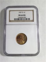 1951 D 1 CENT LINCOLN PENNY MS66 RD