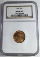 1948 D 1 CENT LINCOLN  PENNY MS66 RD