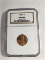 1952 D 1 CENT LINCOLN PENNY MS66 RD
