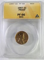 1957 1 CENT LINCOLN PENNY PROOF 66 RED
