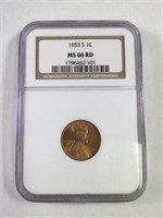 1953S 1 CENT LINCOLN PENNY MS66 RD