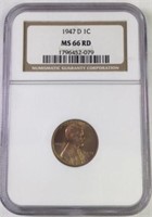 1947 D 1 CENT LINCOLN PENNY MS66 RD