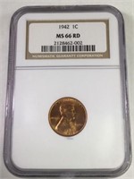 1942 1 CENT LINCOLN PENNY MS66 RD