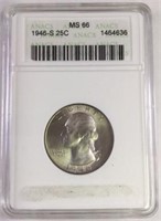 1946 S 25 CENT WASHINGTON QUARTER MS66