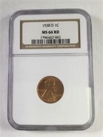 1938D 1 CENT LINCOLN PENNY MS66 RD