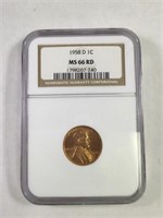 1958D 1 CENT LINCOLN PENNY MS66 RD