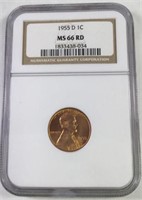 1955D 1 CENT LINCOLN PENNY MS66 RD