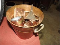 Copper Bucket W/ Brass Handles, Grain Measures, &