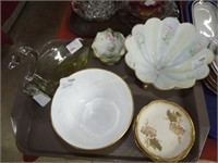 3 Footed Bowl, Swan Dish, Hand Decorated Saucers,