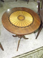 Inlaid Round Side Table With Glass Top