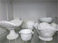 8 Milk Glass Vases, Compotes & Pedestal Bowls
