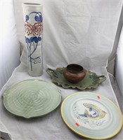 5 Mostly Large Pieces of Pottery, Serving Trays