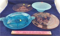2 Pink Footed Glass Cake Plates and More