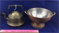 Unique Vintage Brass Teapot & Copper Colander