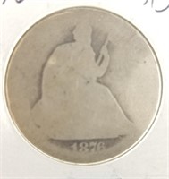 1876 SILVER SEATED QUARTER COIN