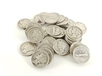 1 ROLL OF 50 QTY SILVER MERCURY DIMES UNSEARCHED
