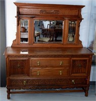 Antique Simmons Oak Buffet With Mirror