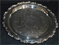 Vtg Round Silver Plate Trophy Tray  c1969 12"