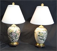 Vtg Pair Hand Painted Asian Table Lamps