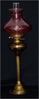 Vtg Oil Parlor Lamp (Painted Cranberry Shade)
