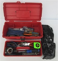 Plastic handheld toolbox with tray and contents