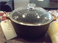 vintage cast iron pot w glass dome lid signed