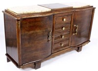 Antique Hardwood & Marble Buffet Sideboard Cabinet