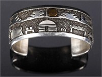 Signed Navajo Hand Engraved Sterling Cuff Bracelet