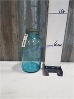 Blue 2 quart jar w /glass lid