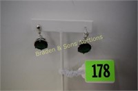 LADIES STERLING SILVER AND EMERALD EARRINGS