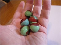 Lot of 5 Vintage Green Oxblood Marbles