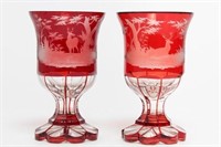 Bohemian Czech Red & Clear Stag Glasses, 19th C.