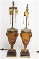 Italian Neoclassical Tole-Painted Lamps, Pair