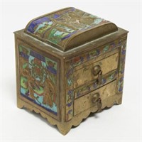 Chinese Enameled Brass Jewel Chest, Vintage