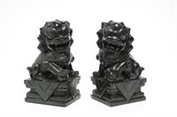 Chinese Carved Spinach Jade Foo Dogs, Pair