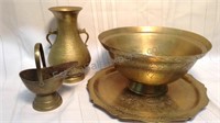 Vintage Chinese brass pieces. 10" x 5" bowl, 11"